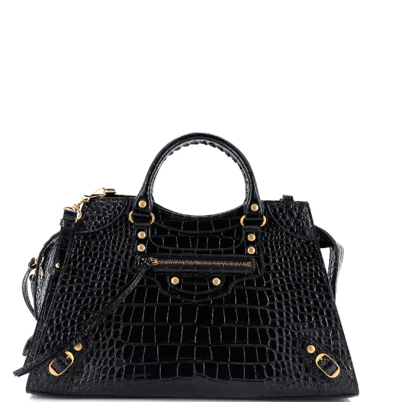 Balenciaga XS Small bag with rhinestone - embellished logoNeo Classic City Bag Crocodile Embossed Leather Medium