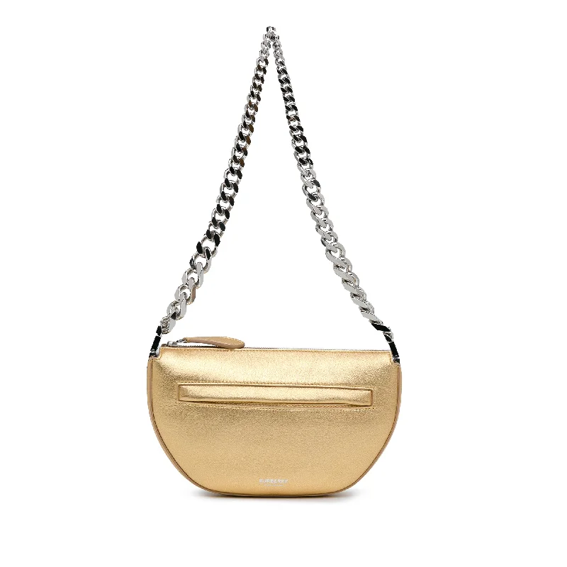 Designer Burberry Bags for Fashion EnthusiastsGold Burberry Mini Metallic Olympia Zip Chain Bag