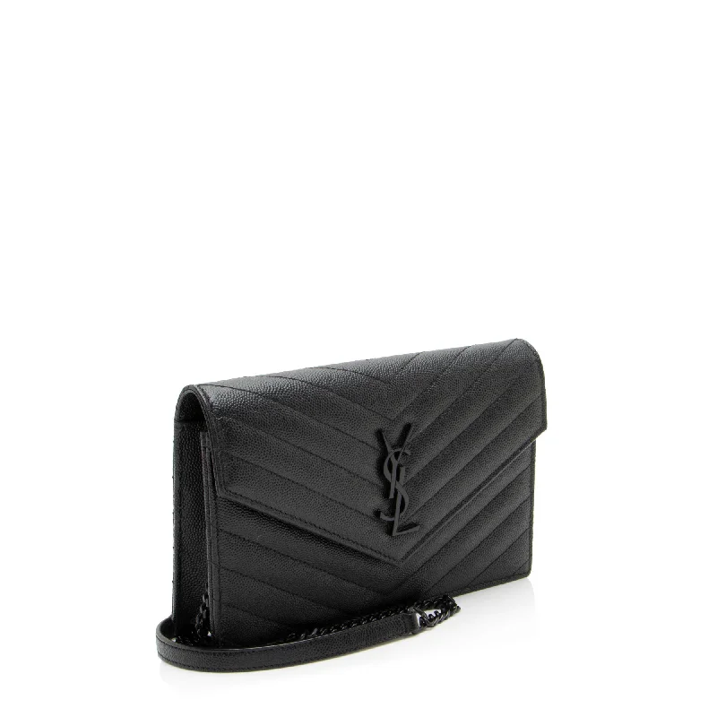 Yves Saint Laurent bags for casual everyday wearSaint Laurent Matelasse Grain de Poudre Monogram Envelope Chain Wallet xHzUT8