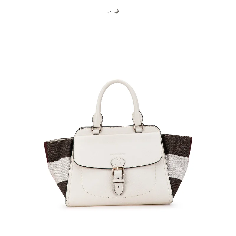 Burberry Bags with Zipper Compartments for SecurityWhite Burberry Mega Check Trimmed Leather Harcourt Satchel