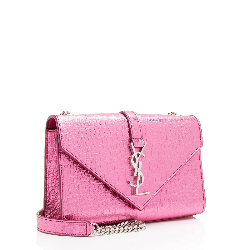 Yves Saint Laurent mini bags with chain strapsSaint Laurent Metallic Croc Embossed Leather Monogram Small Envelope Bag NH7kKe