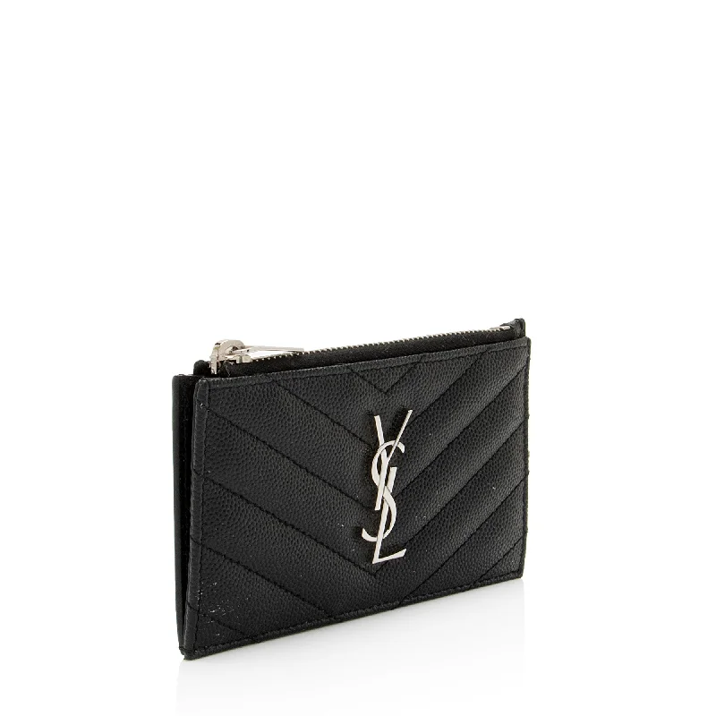 Yves Saint Laurent designer bags with gold hardwareSaint Laurent Matelasse Grain de Poudre Monogram Fragments Zipper Card Case 664zHh