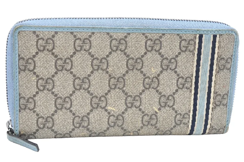 Gucci tote bags for women with a printed Gucci logoAuthentic GUCCI GG Long Wallet PVC Leather 308009 Brown Light Blue K4080