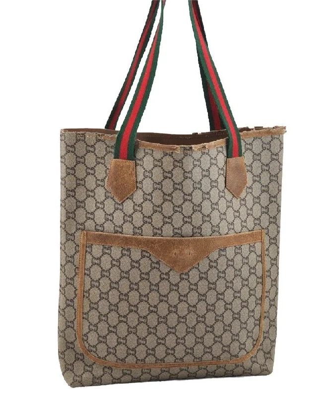 Ladies Gucci Dionysus bags with a detachable shoulder strapAuthentic GUCCI Web Sherry Line GG Plus Tote Bag GG PVC Leather Brown 2058I