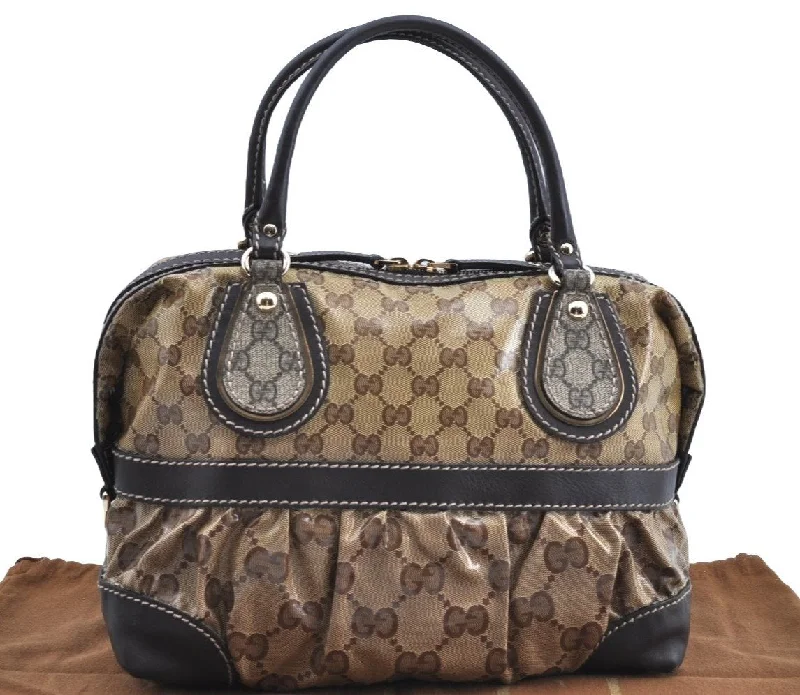 Women Gucci crossbody bags with a printed floral patternAuthentic GUCCI GG Crystal Shoulder Tote Bag PVC Leather 223962 Brown K4359