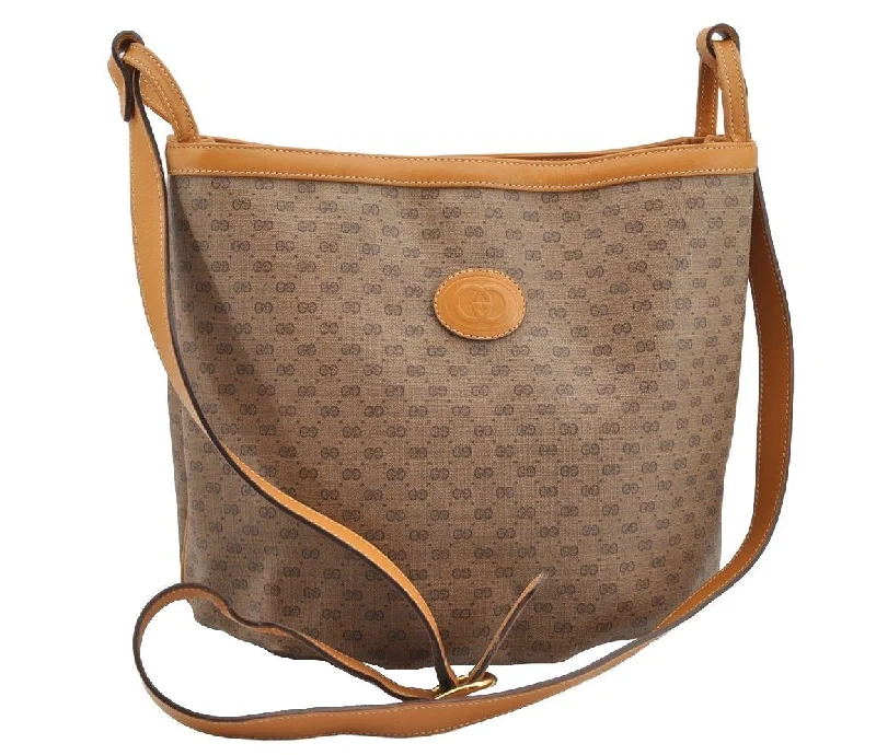 Gucci handbags for women with a metal - framed claspAuthentic GUCCI Micro GG PVC Leather Shoulder Cross Body Bag Brown Junk 1603I