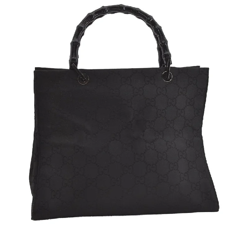 Women Gucci tote bags in GG Supreme canvas for a branded feelAuthentic GUCCI Vintage Bamboo Hand Bag GG Nylon Leather 0021010 Black 1833I