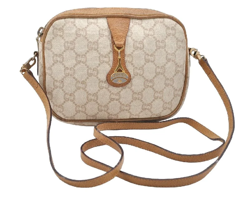 Small - sized Women Gucci shoulder bags for evening outingsAuthentic GUCCI GG Plus PVC Leather Shoulder Cross Body Bag Purse White 1936I