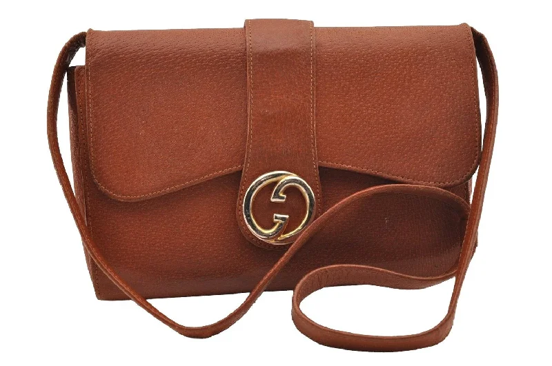 Gucci handbags for women with a metal - framed claspAuthentic GUCCI Vintage Shoulder Cross Body Bag Purse Leather Brown 1252I