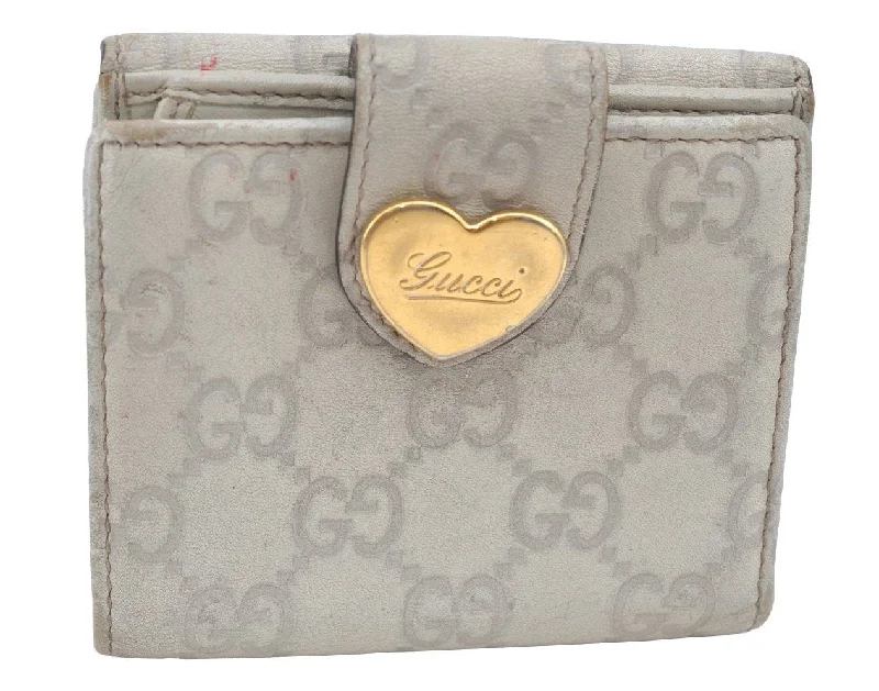 Women Gucci bags with a detachable mirror insideAuth GUCCI Lovely Heart Guccissima GG Leather Bifold Wallett 203548 White K4520