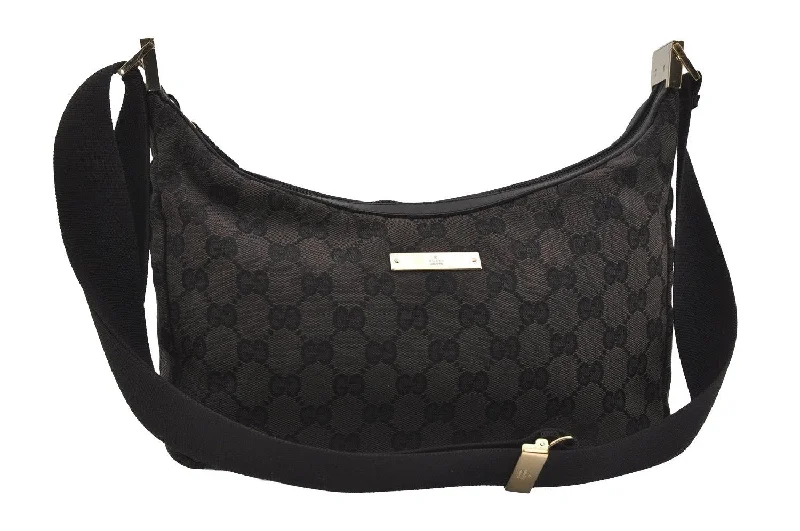 Women Gucci Sylvie bags with a leather - wrapped handleAuthentic GUCCI Shoulder Cross Body Bag GG Canvas Leather 0190433 Black 1253I