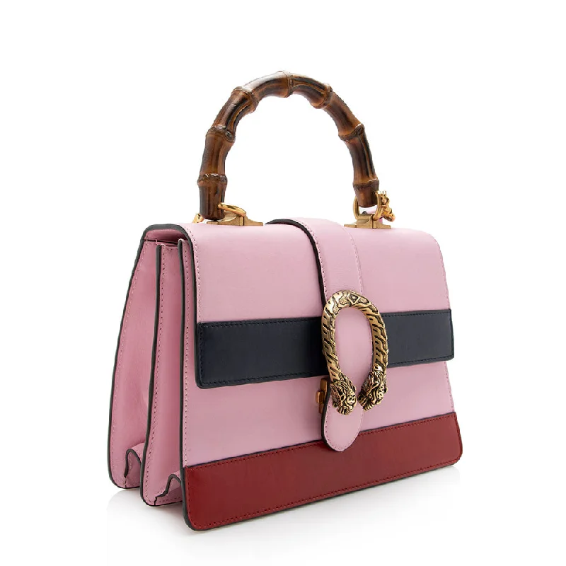 Women Gucci bags with a chain - link trim and a leather bodyGucci Leather Bamboo Dionysus Top Handle Satchel (SHF-14590)