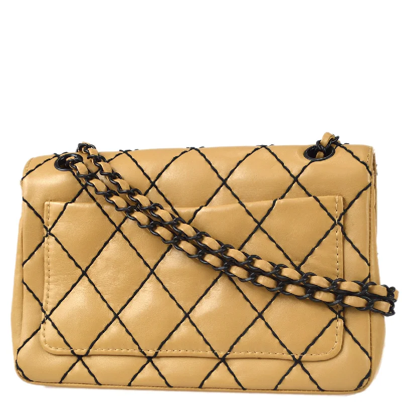 Chanel Designer Handbag with Unique DesignChanel Wild Stitch Straight Flap Chain Shoulder Bag Beige Calfskin