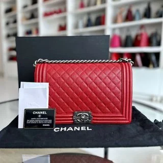 Chanel New Arrival Handbag with Gold Hardware*Full Set, Receipt* Caviar Boy New Medium 28CM Leboy Red RSHW No 23