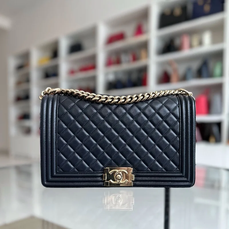 Chanel Quilted Leather Shoulder Bag for FashionistasBoy Lambskin New Medium 28CM Dark Blue GHW No 25