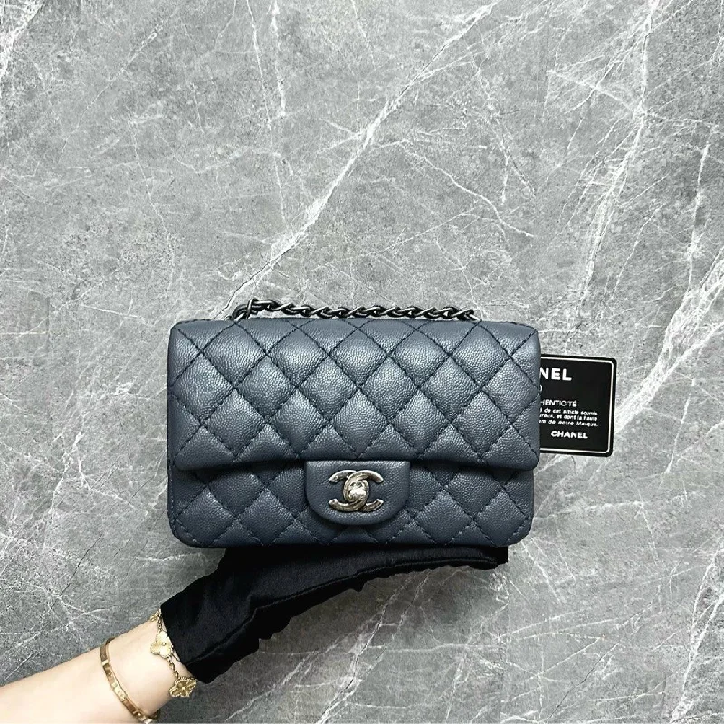 Chanel bags with chain and leather strap combinationsCaviar Classic Flap Mini Rectangular Dark Grey No23