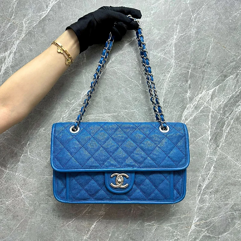 Chanel Small Crossbody Bag for TravelCaviar Medium Flap French Riviera Quilted Blue SHW No 15