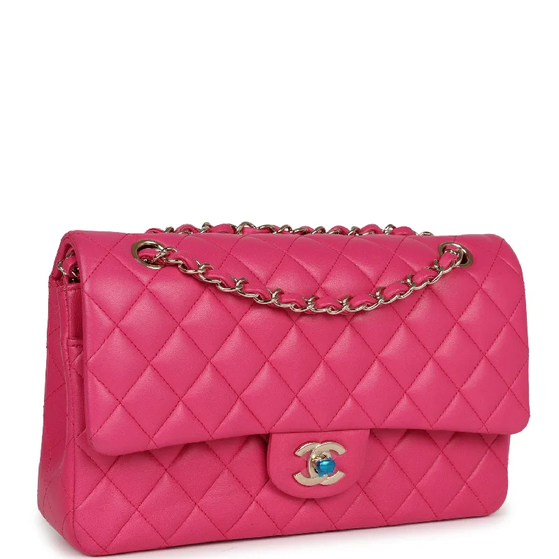 Chanel bags with chain and leather strap combinationsChanel Medium Classic Double Flap Hot Pink Lambskin Gold Hardware