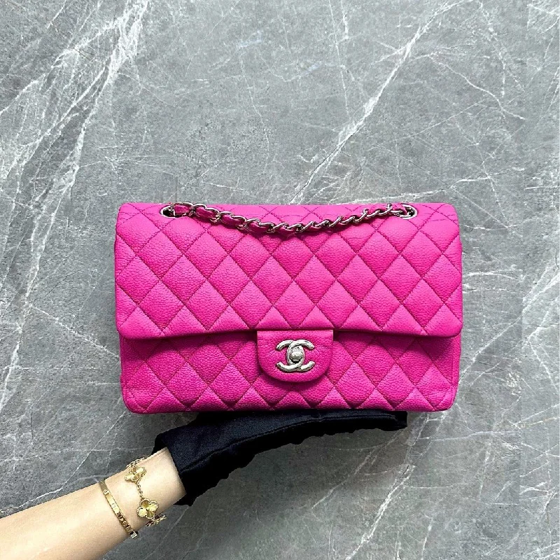 Chanel bags with leather and tweed combinationsSuede Caviar Hot Pink SHW No 18