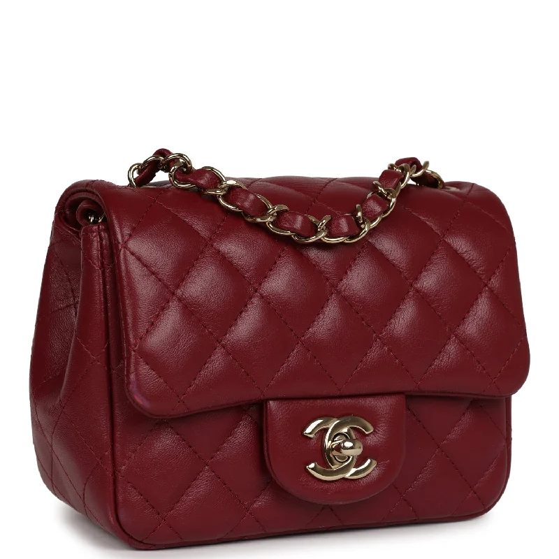 Chanel Handbag with Adjustable Strap for ComfortChanel Mini Classic Square Flap Burgundy Lambskin Gold Hardware