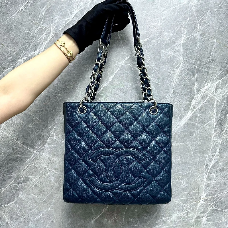 Chanel Small Crossbody Bag for TravelPST Petite Shopping Tote Dark Blue Caviar SHW No 13