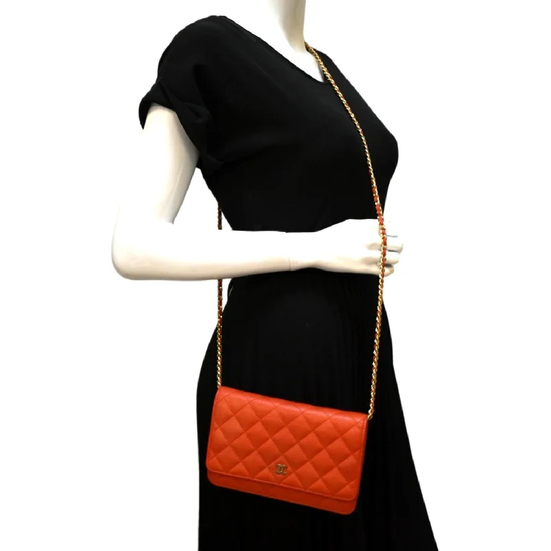 Chanel Black Handbag for Business MeetingsCHANEL WOC Quilted Caviar Leather Crossbody Wallet Red Orange