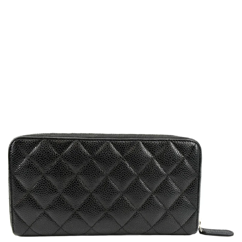 Chanel Vintage Inspired Handbag for Retro LoversCHANEL Zip Around Quilted Caviar Leather Wallet Black