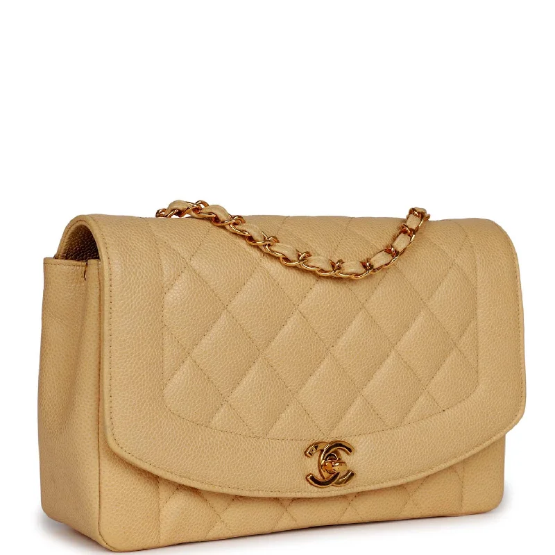 Chanel bags with the perfect balance of luxury and functionalityVintage Chanel Medium Diana Flap Bag Beige Caviar Gold Hardware