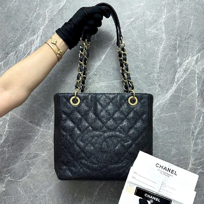 Chanel bags as wedding day accessories*Full Set Receipt* PST Petite Shopping Tote Black Caviar GHW No 15