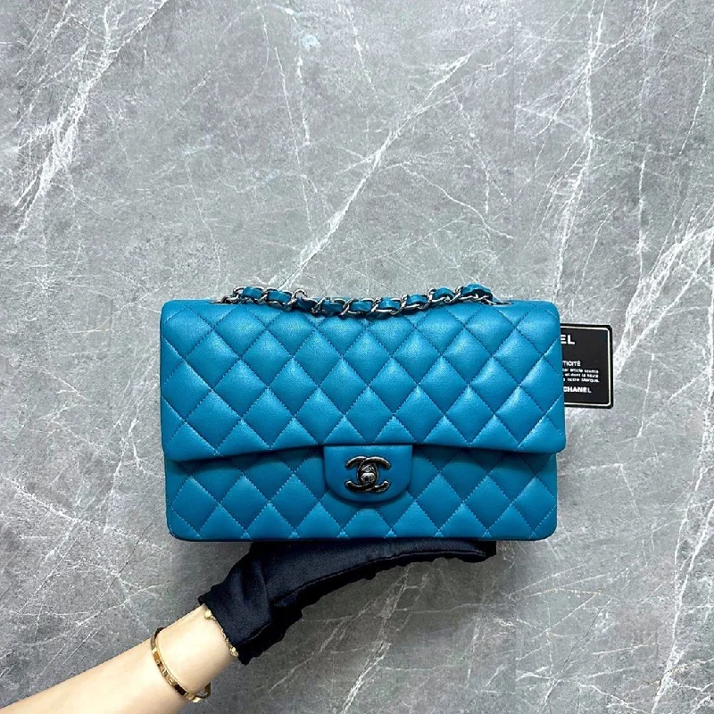 Chanel bags for women with a taste for high fashion*Like New* Medium 25cm Lambskin Blue BHW No 15