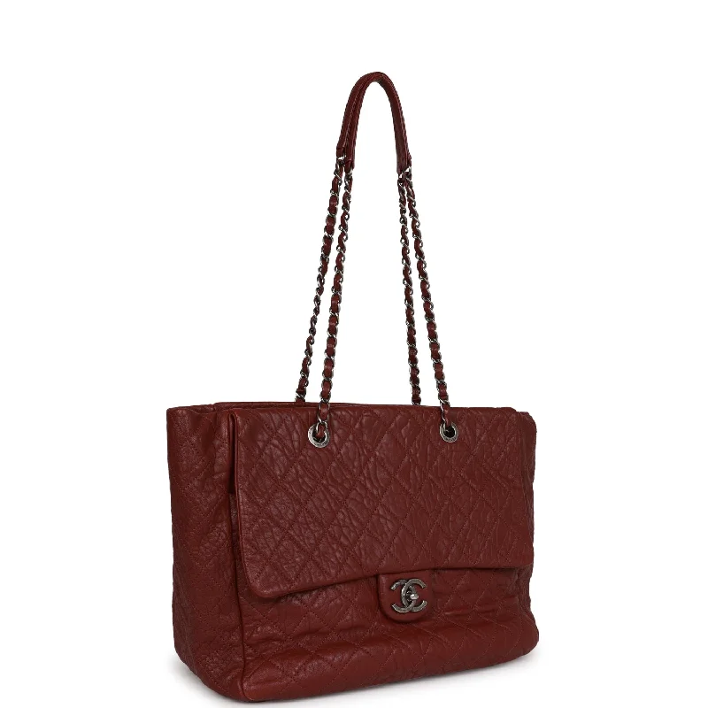 Chanel Designer Handbag with Unique DesignChanel Large Duo Tote Bag Burgundy Calfskin Ruthenium Hardware