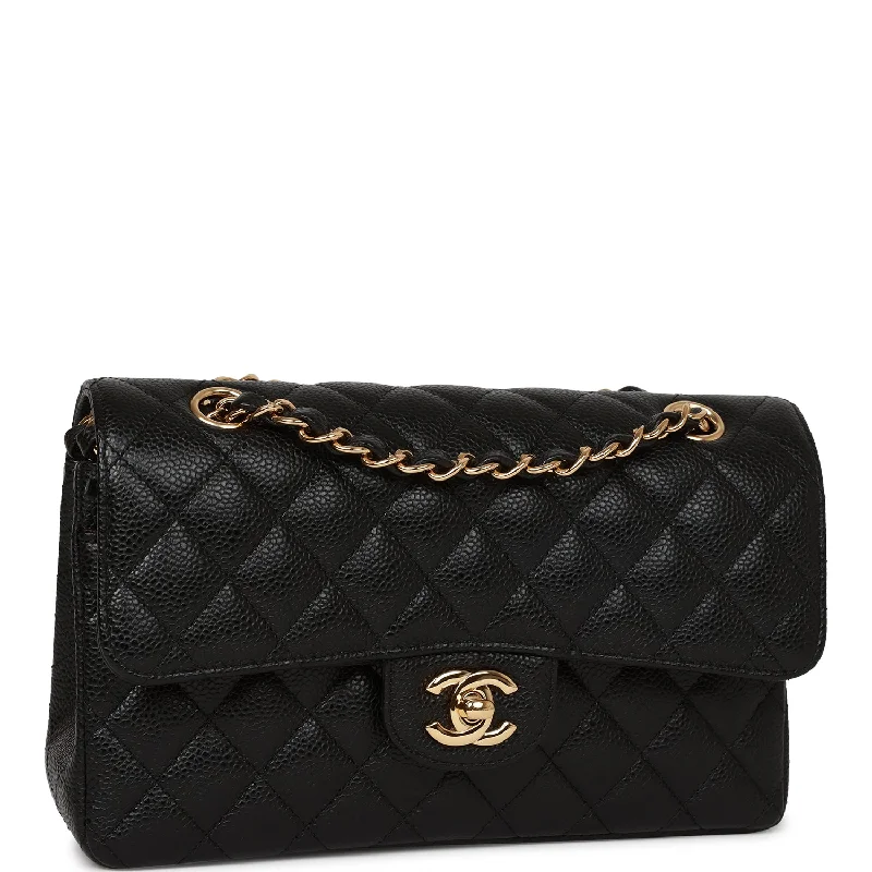 Chanel bags with intricate metal hardwareChanel Small Classic Double Flap Bag Black Caviar Gold Hardware