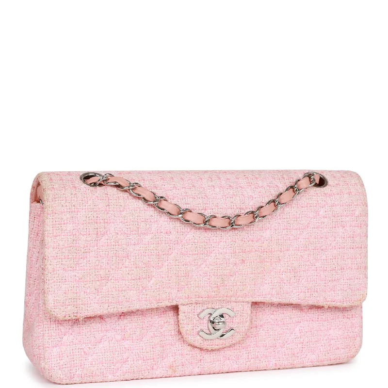 Chanel Small Crossbody Bag for TravelVintage Chanel Medium Classic Double Flap Bag Pink Tweed Silver Hardware