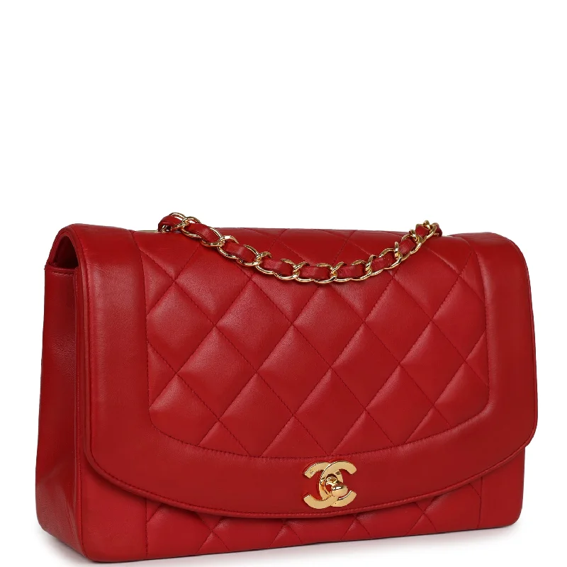 Chanel bags with gold, silver, and pearl accentsVintage Chanel Small Diana Flap Bag Red Lambskin Gold Hardware