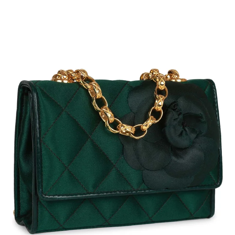 Chanel bags for the minimalist fashionVintage Chanel Mini Camellia Flap Bag Green Satin Gold Hardware