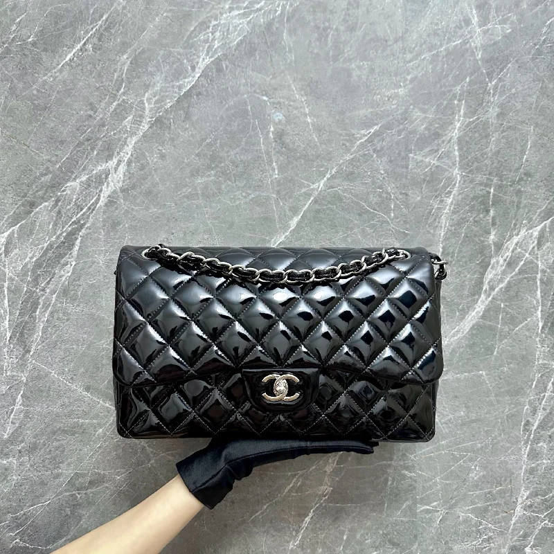 Chanel Classic Flap Bag for Evening Party*Recolor* Jumbo Double Flap Patent Leather Black SHW