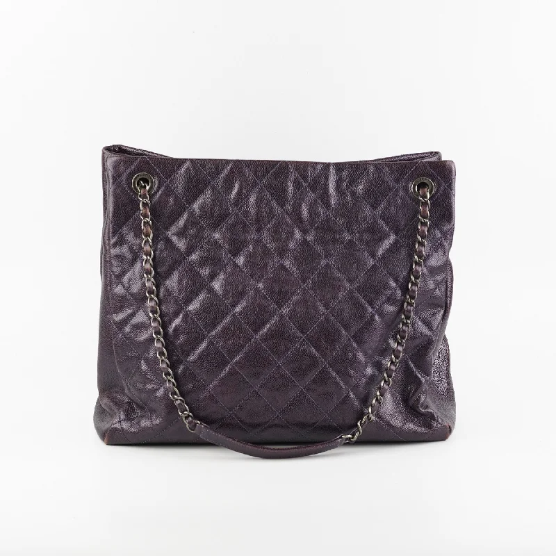 Chanel bags with gold, silver, and pearl accentsChanel Dark Purple Caviar Shoulder Bag