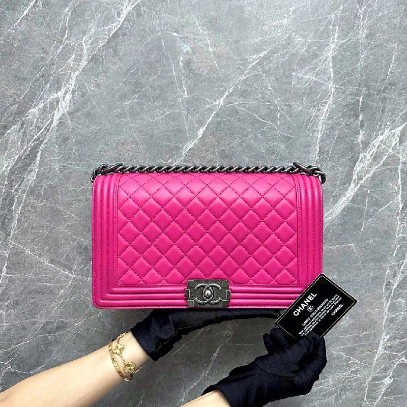 Chanel bags with exclusive seasonal releasesBoy New Medium 28cm Lambskin Hot Pink RSHW No 19