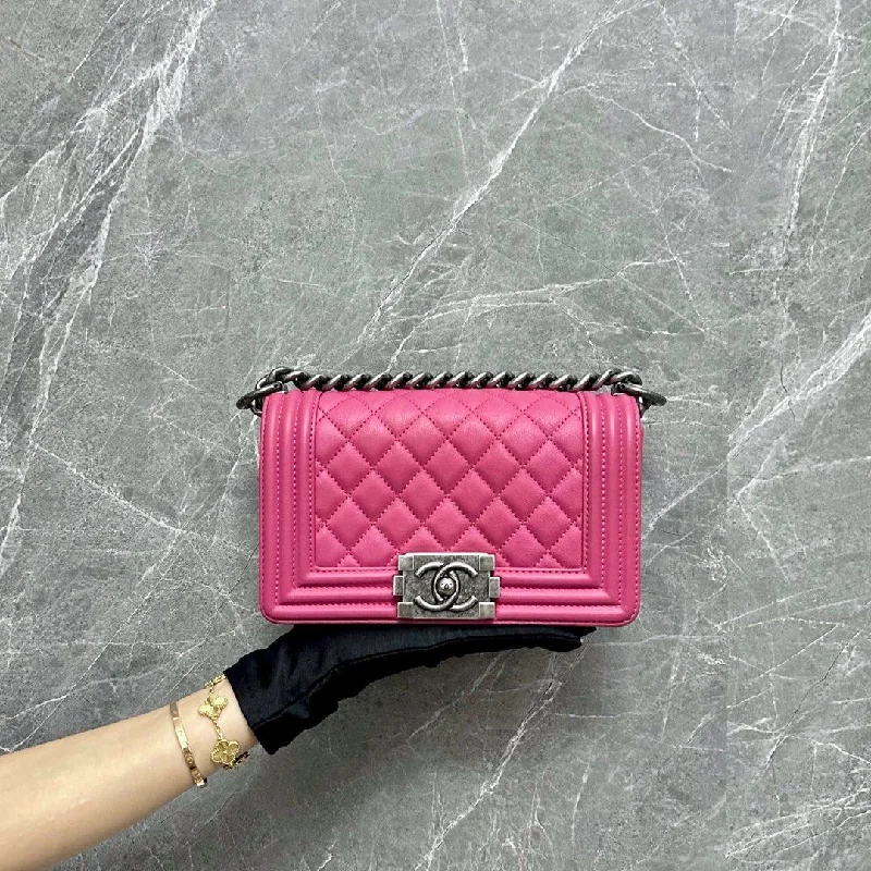 Chanel bags with iconic gold chainsCaviar Small Boy Hot Pink SHW No 17