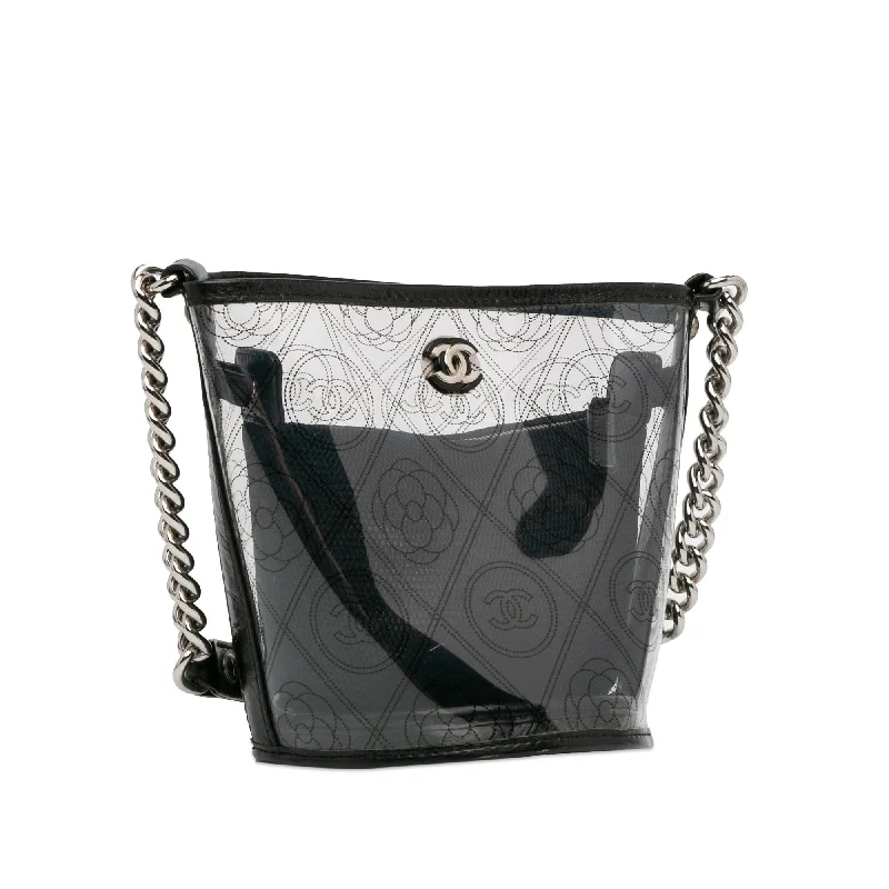 Chanel bags with iconic stitching detailsChanel Crumpled Calfskin PVC Camellia Bucket (ysYTn8)