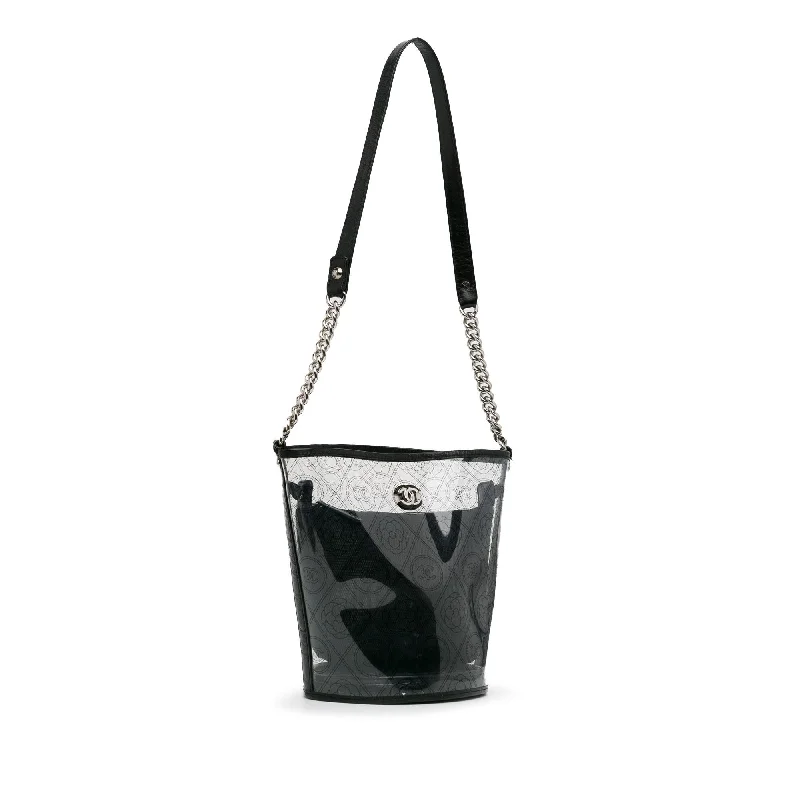 Chanel bags with intricate metal hardwareChanel Crumpled Calfskin PVC Camellia Bucket (ZnYJAw)