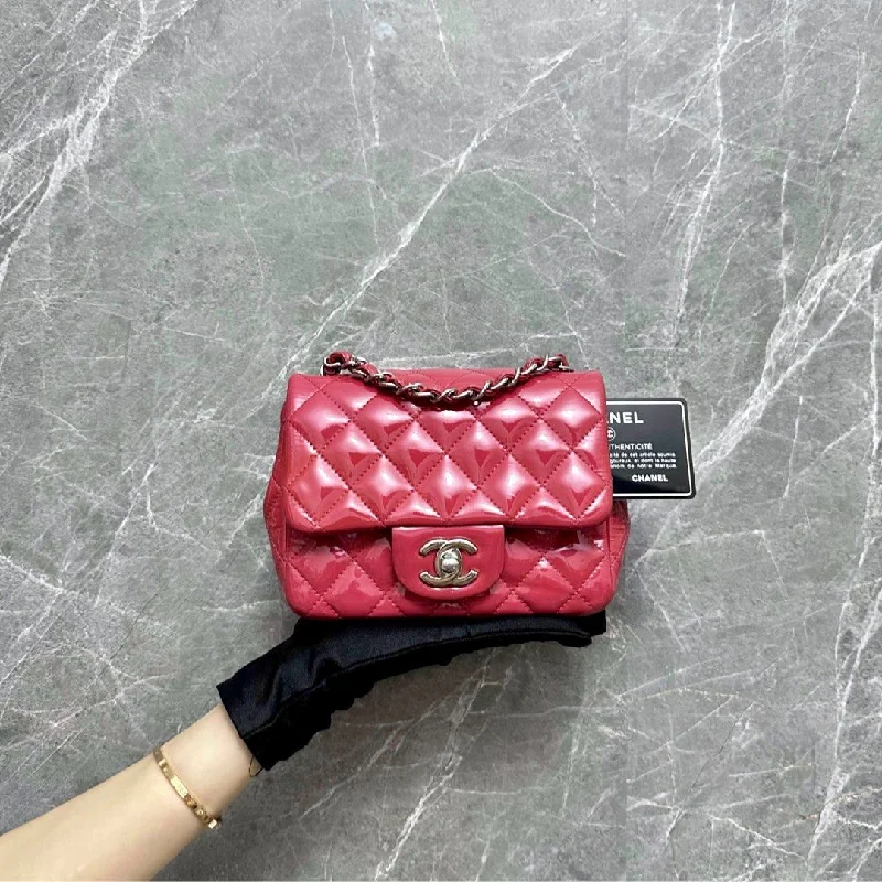 Chanel bags available at online luxury retaileMini Square Classic Flap Patent Pink SHW No 19