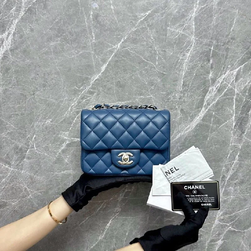 Chanel Medium Tote Bag for Office Ladies*Local Receipt Full Set* Mini Square Blue SHW No 23