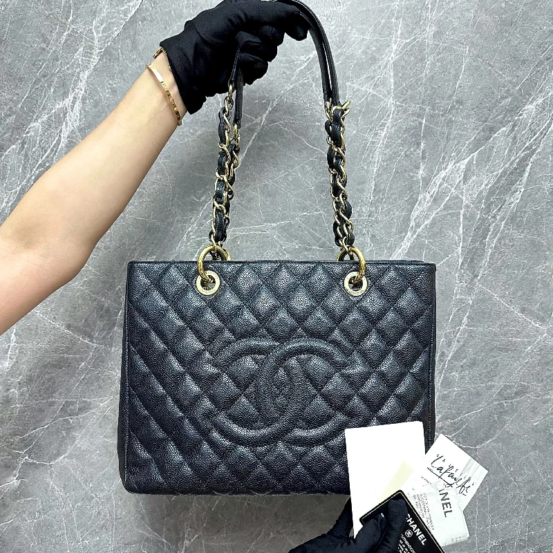 Chanel bags with gold, silver, and pearl accents*Receipt* GST Caviar Grand Shopping Tote Black GHW No 17