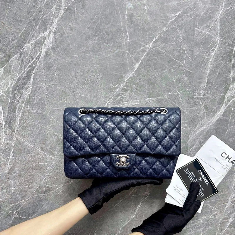 Chanel bags in luxury boutiques worldwide*Receipt Full Set* Caviar Medium Double Flap Navy Blue No 19