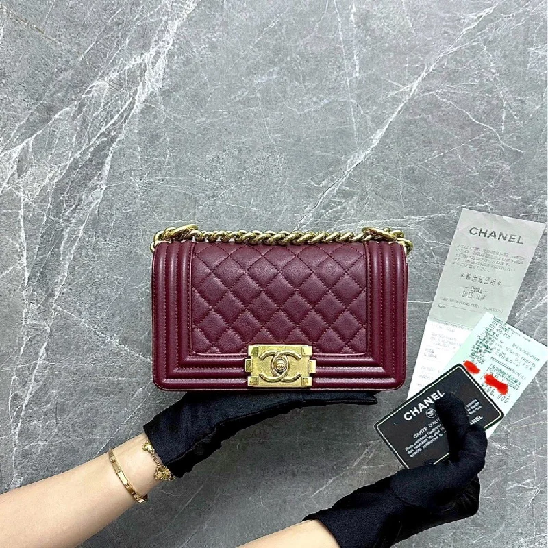 Chanel All - Match Handbag for Versatile Styling*Receipt Full Set, Like New* Boy Small Lambskin Burgundy GHW No 23