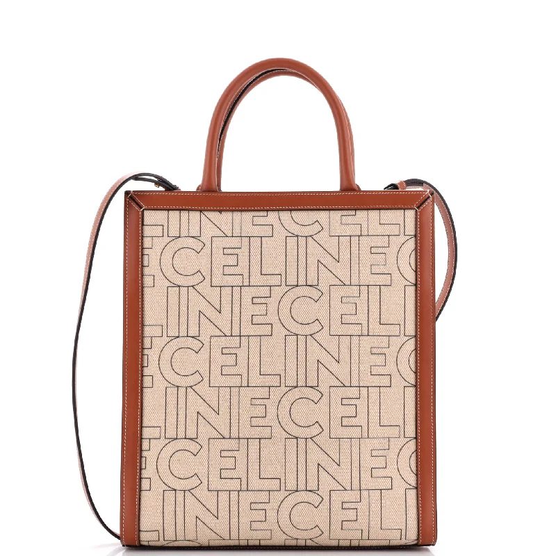 Celine Bags with Detachable Straps for VersatilityVertical Cabas Tote Printed Canvas and Leather Small